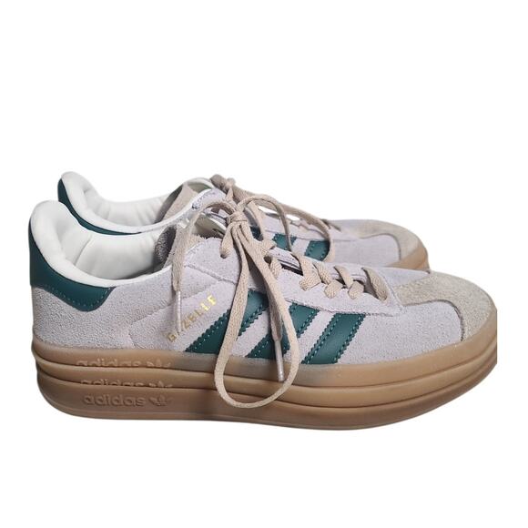adidas Gazelle Bold Sneakers Women's 6.5 Cream/Green EUC Light Sole Wear - Picture 3 of 6